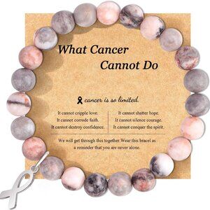 Breast Cancer Awareness Bracelet Natural Stone Beads Inspirational Gift for Wome